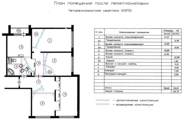 №1. Перепланировка 4-комнатной квартиры