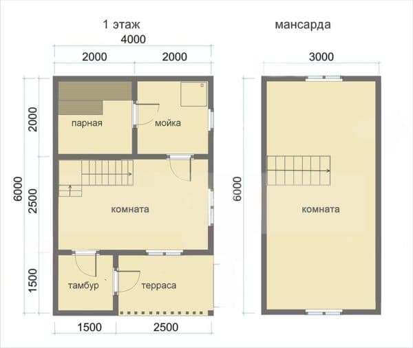 Баня 6х4 с мансардой