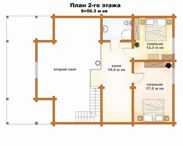 Планировка второго этажа-в доме со вторым светом